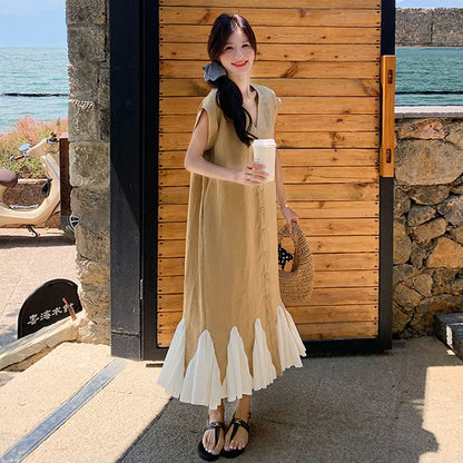 【ワンピース】大人可愛いコットンリネンマーメイド ノースリーブワンピース ゆったり高見えシルエット【JZシリーズ】