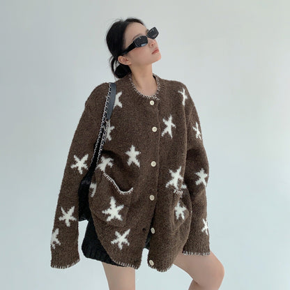 【アウター】春 秋 冬 ジャガード 厚手 ニット セーター カーディガン ジャケット 【FCシリーズ】