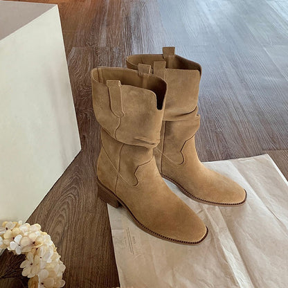 【シューズ】春 秋 冬 ラウンドトゥ チャンキーヒール 脚長効果 くしゅくしゅデザイン マーチンブーツ 【JZシリーズ】