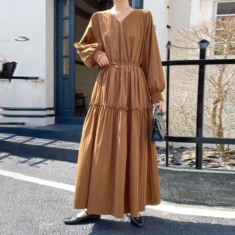 【24AW】【ワンピース】秋 プラスサイズ ゆったり 着痩せ 長袖ワンピース