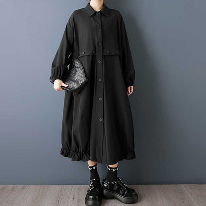 【60%OFF⭐️早い者勝ち】【ワンピース】ダーク系 大きいサイズ ミディ丈 長袖 シャツワンピース ゆったり 細見え 体型カバー【AHシリーズ】