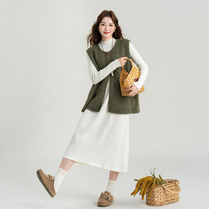 【セットアップ】ニットベスト＆長袖ニットワンピース2点セット レディース 秋冬服新作 ゆったりシルエット 大人カジュアル【JZシリーズ】