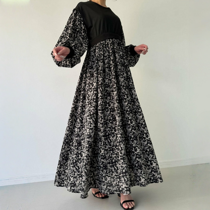 【ワンピース】春 秋 冬 切り替え シフォン ロング 長袖 ワンピース 【JZシリーズ】