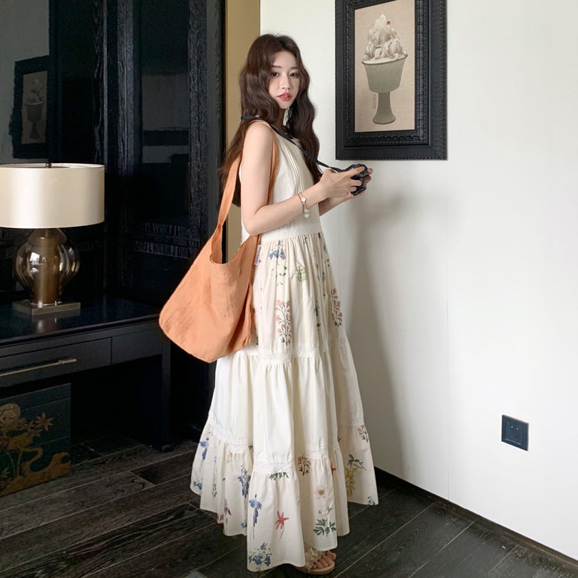 【ワンピース】夏 フレンチ気質 小花柄切替ノースリーブワンピース リゾート感たっぷり【SHシリーズ】