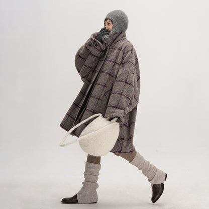 【アウター】レトロムード漂うチェック柄ケープコート♡ ゆったりシルエットで冬も暖かく上品に【JZシリーズ】【25~30日内発送】