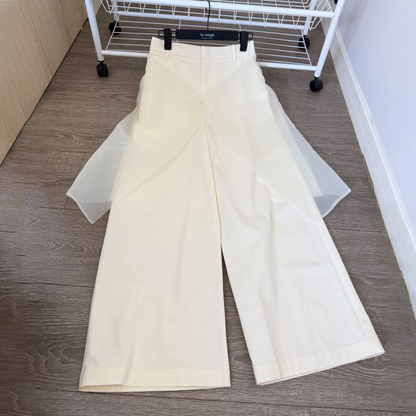 【セットアップ】【単品注文】オールホワイト メッシュレイヤード ノースリーブ トップス パンツ 上下セット ナチュラル モード【JZシリーズ】