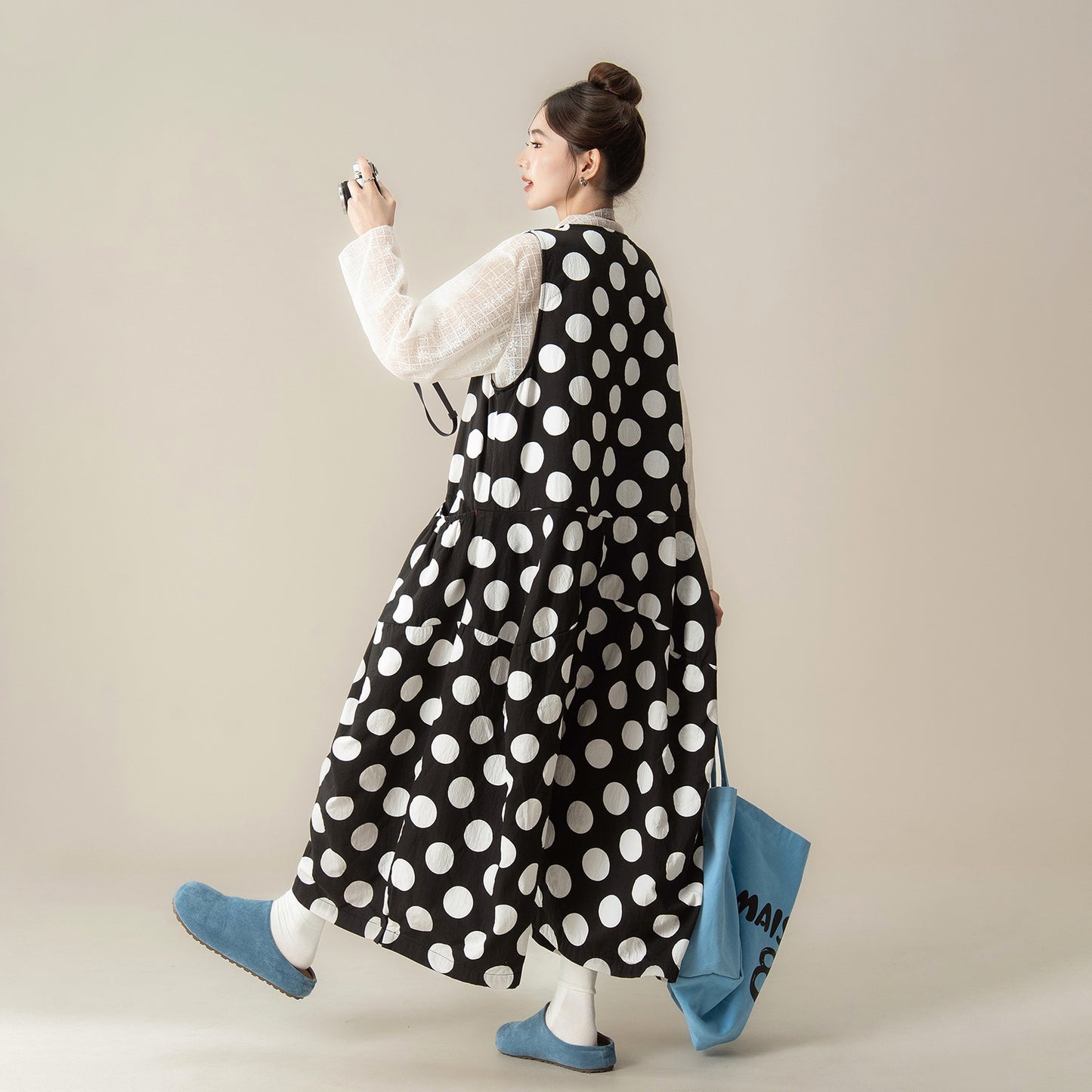 【ボトムス】ドット柄 サロペット レディース 秋 新作 ゆったり 体型カバー オールインワン【JZシリーズ】
