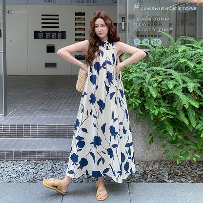 【ワンピース】リゾート風 夏 フレンチエレガンス ゆったりシルエット 足首丈 ノースリーブ花柄ワンピース【SHシリーズ】