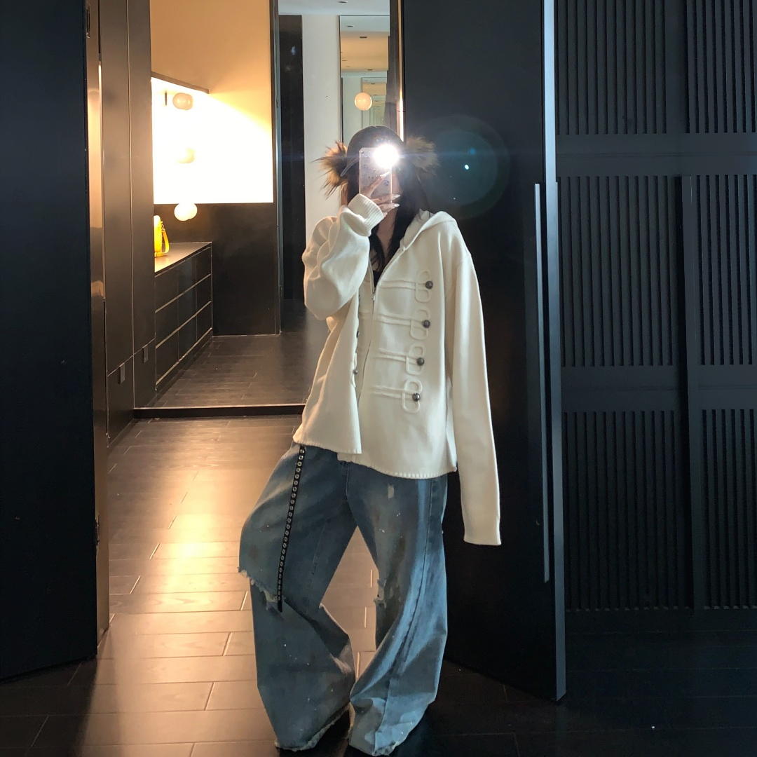 【アウター】リラックス感 オーバーサイズ フード付き ニット ジャケット 【FCシリーズ】