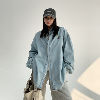 【トップス】春秋 シンプル カートゥーン刺繍 デニム 長袖 シャツ【FCシリーズ】