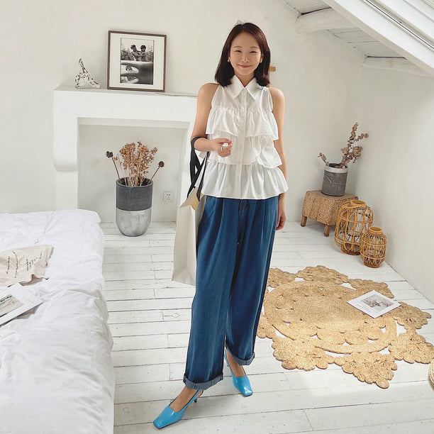 【トップス】デザイン性あり シャツ 夏用 フリル付き ゆったり 韓国風 小柄女性向け【JZシリーズ】