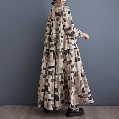 【ワンピース】大きいサイズ 春秋 ファッショナブル シフォン花柄 長袖ワンピース ゆったり 韓国風 ロング丈【SHシリーズ】