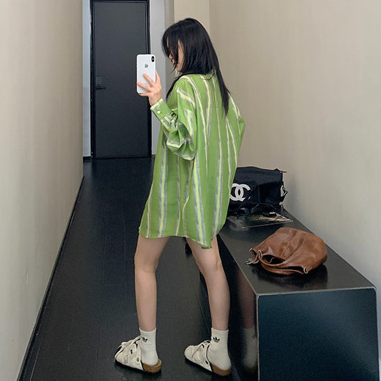 【トップス】上品リラックス感 縦ストライプ 長袖シャツ レディース【FCシリーズ】