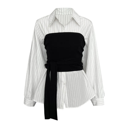 【トップス】春 秋 冬 ストライプ ブラウス+チューブトップ  2点セット 【JZシリーズ】