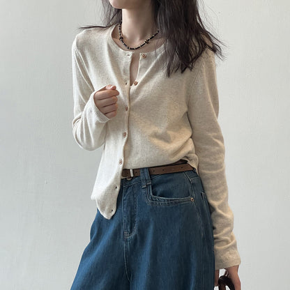 【トップス】バイカラーストライプが映える！韓国風薄手ニットカーディガン｜体型カバーも叶う秋トップス【JZシリーズ】