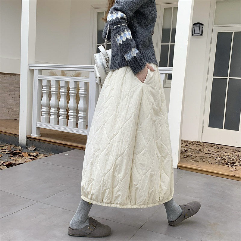 【ボトムス】中綿入りバルーンスカート レディース 秋冬 韓国風 Aライン ミディ丈 体型カバー【JZシリーズ】