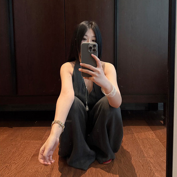 2点セット！【セットアップ】夏 エレガント ハイネック タンクトップ＋ワイドレッグスカート上下セット【JZシリーズ】