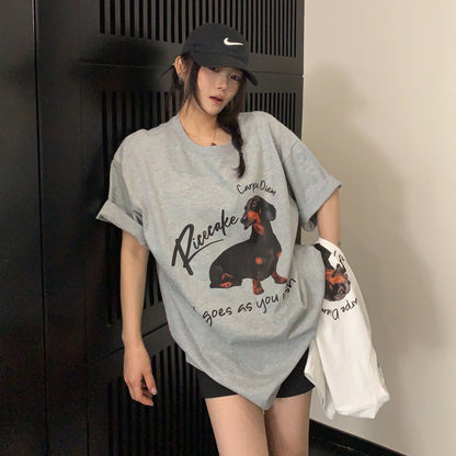 【トップス】オーバーサイズ カートゥーンプリント 半袖Tシャツ レディース カジュアル ストリート系 リラックス感【FCシリーズ】