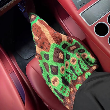 【ボトムス】プリーツカフェグリーン レトロプリント 高ウエスト着痩せスカート【SHシリーズ】