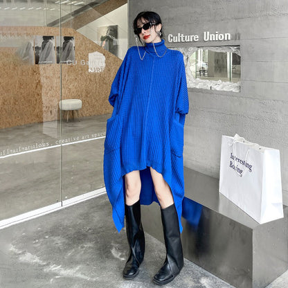 【ワンピース】ヨーロッパ系 ハイネック バットスリーブ 長袖 ニットワンピース レディース 春秋冬 新作 ゆったり 小众デザイン 不規則【AHシリーズ】