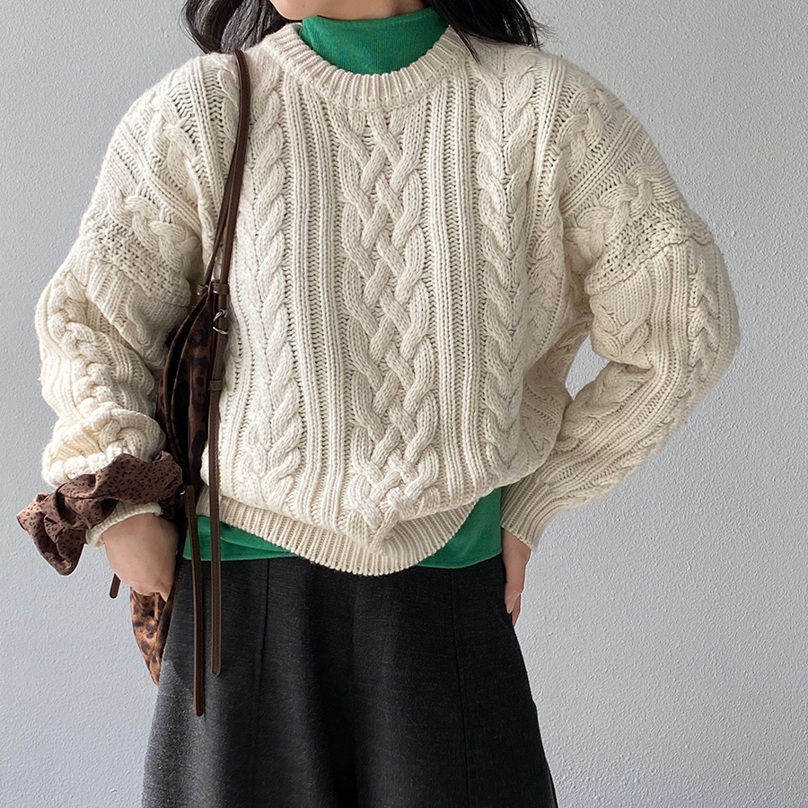 【トップス】レトロ感 厚手 プルオーバーニット 秋冬 ゆったり レディース セーター【JZシリーズ】