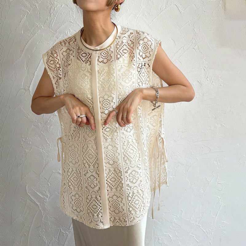 NEW長袖入荷！【トップス】 夏新作 日本風 ラウンドネック レーストップス  レース ノースリーブ ベスト タンクトップ シャツ