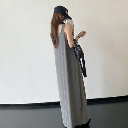 【ワンピース】コットン キャミワンピース 大フレア ゆったりシルエット リラックス ノースリーブ ロングドレス【FCシリーズ】