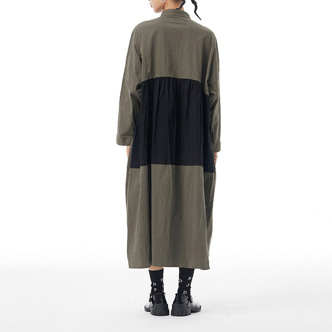 【ワンピース】春新作 ファッション ゆったり 長袖 ワンピース オリジナルデザイン 大きいサイズ レディース 配色切替 カーディガン風 ワンピース 【JZシリーズ】