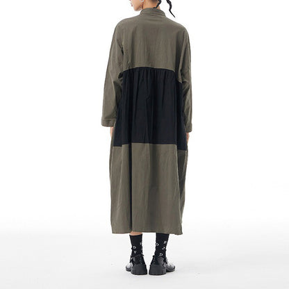 【ワンピース】春新作 ファッション ゆったり 長袖 ワンピース オリジナルデザイン 大きいサイズ レディース 配色切替 カーディガン風 ワンピース 【JZシリーズ】