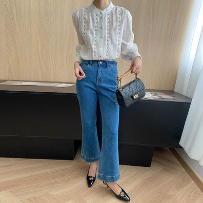 【ボトムス】初秋新作 レトロ デニムパンツ｜九分丈×美脚スリム【JZシリーズ】【SNシリーズ】