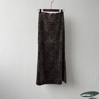 【ボトムス】春 秋 冬 レオパード ベロアハイウエスト スカート 【SNシリーズ】