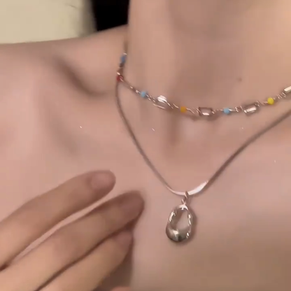 【グッズ】🌈「カラフルドーパミン」新作 レディース ダブルレイヤーネックレス 春夏 鎖骨チェーン 上品見え おしゃれアクセサリー