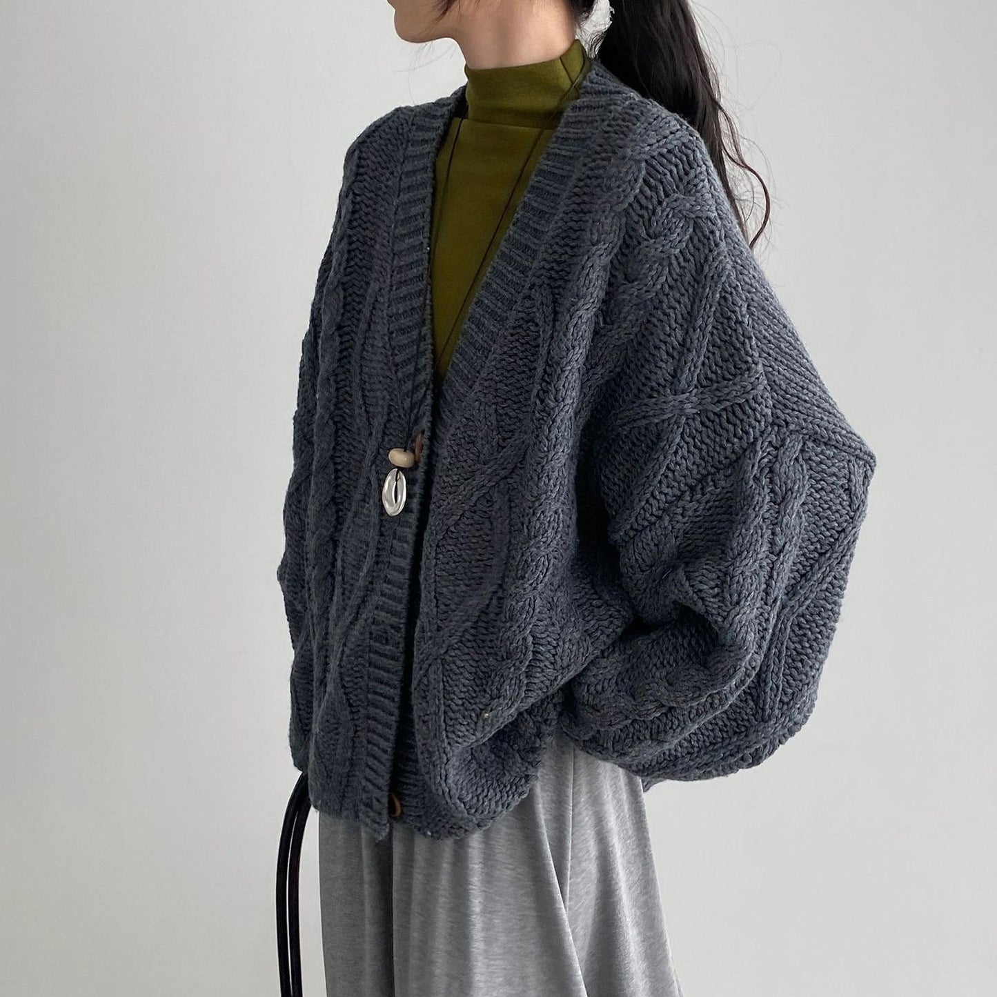 【アウター】秋冬新作 ヴィンテージ風 ゆったり 厚手ケーブルニット カーディガン【JZシリーズ】