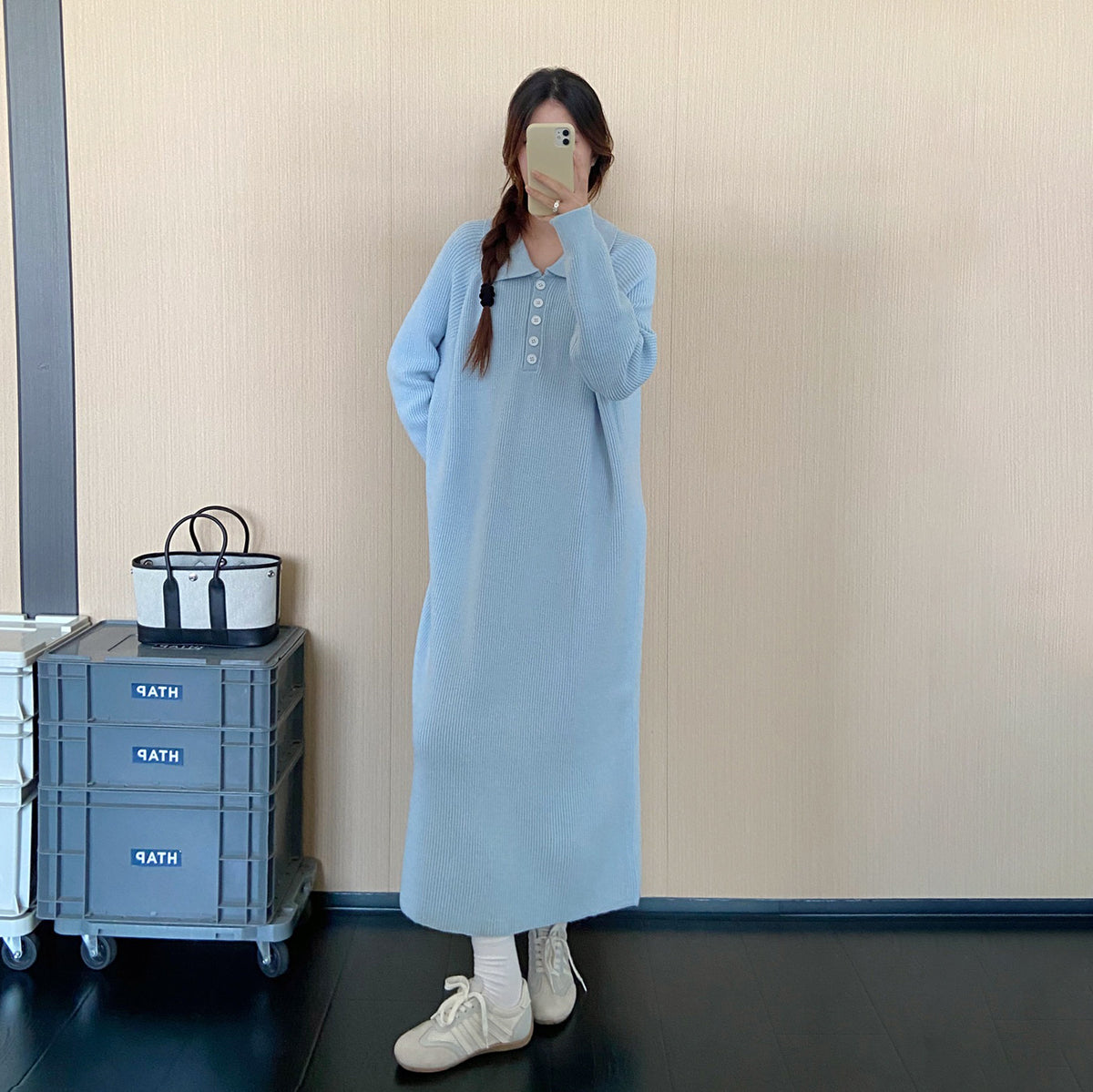 【ワンピース】大人上品リボンニットワンピース レディース 秋冬新作 長袖 ロング丈 ゆったり 通勤コーデ【JZシリーズ】