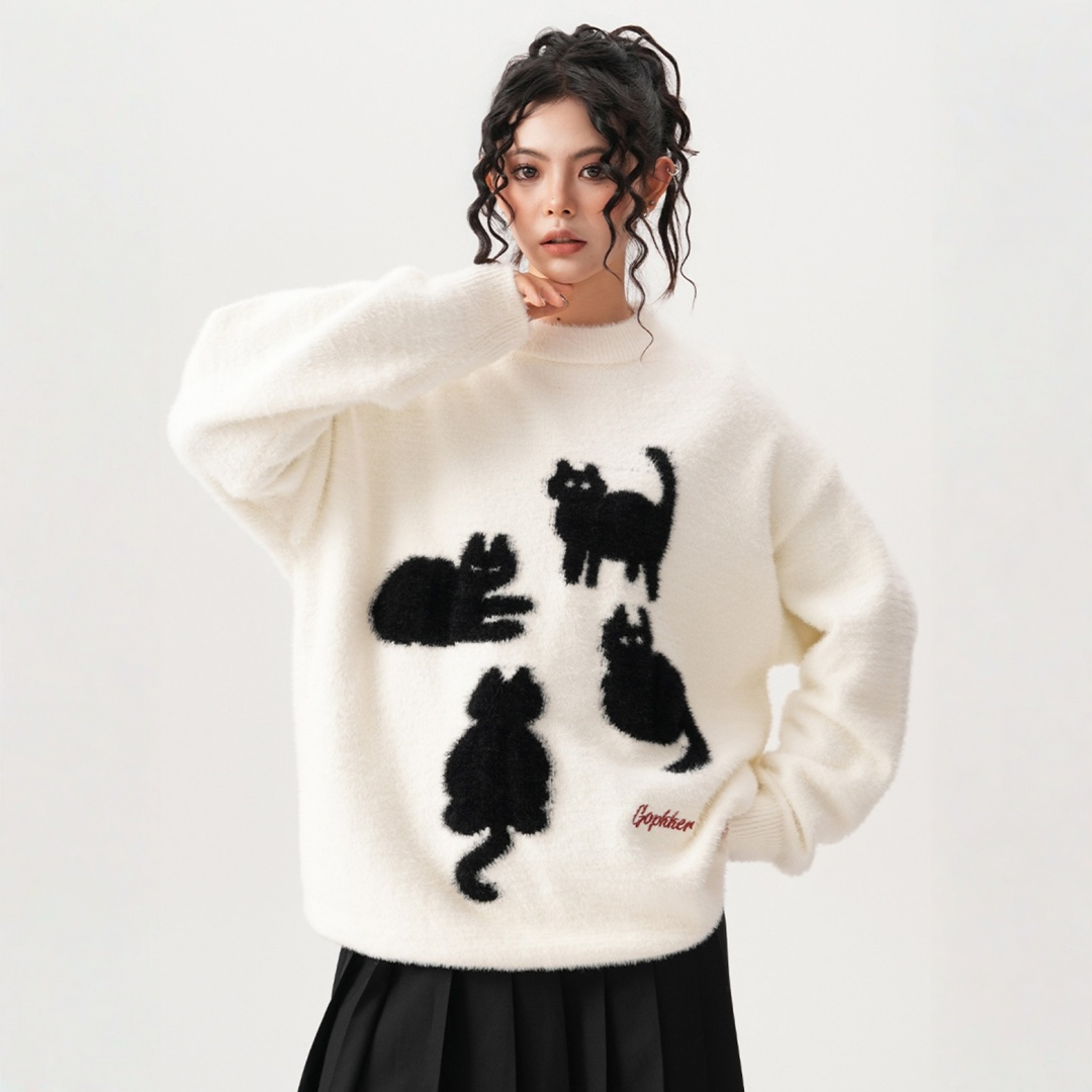 【トップス】春 秋 冬 モヘア 厚手 ニットプルオーバー ヘビーウェイト セーター 【FCシリーズ】