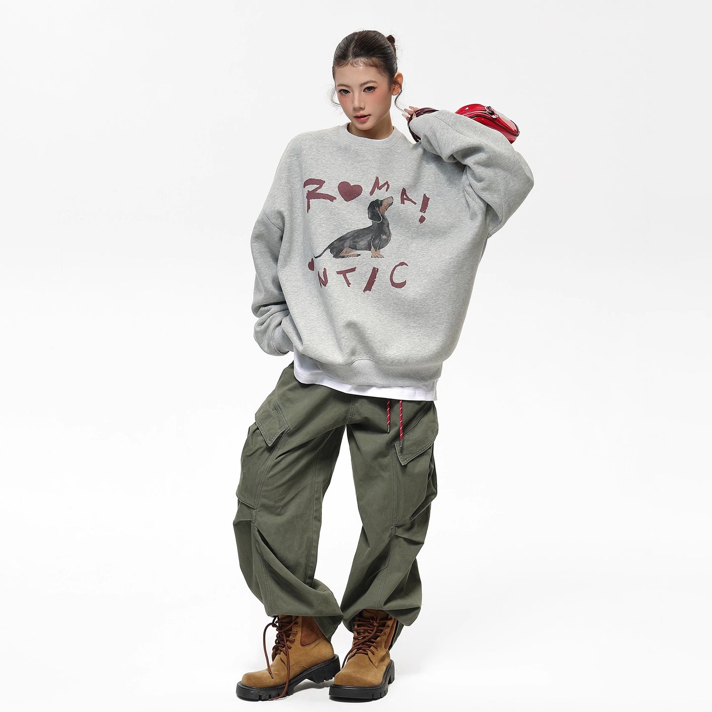 【トップス】趣味たっぷりのドッグプリント😊 レトロ ゆるっと着られる クルーネックスウェット レディース パーカー【FCシリーズ】