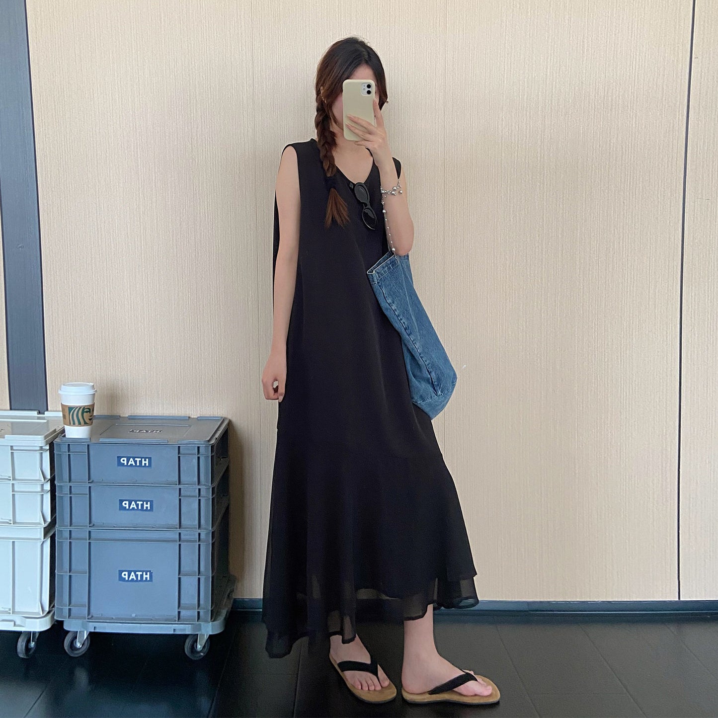 【ワンピース】フェイクレイヤードワンピース レディース 夏 ノースリーブ 重ね着風デザイン ロングワンピース こなれ感【JZシリーズ】