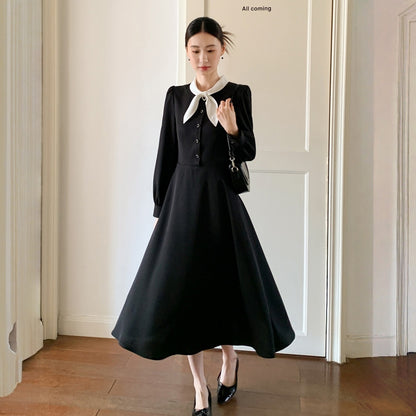 【ワンピース】春 秋 冬 リボンタイ ベロア ロング丈 長袖 ワンピース 【JZシリーズ】