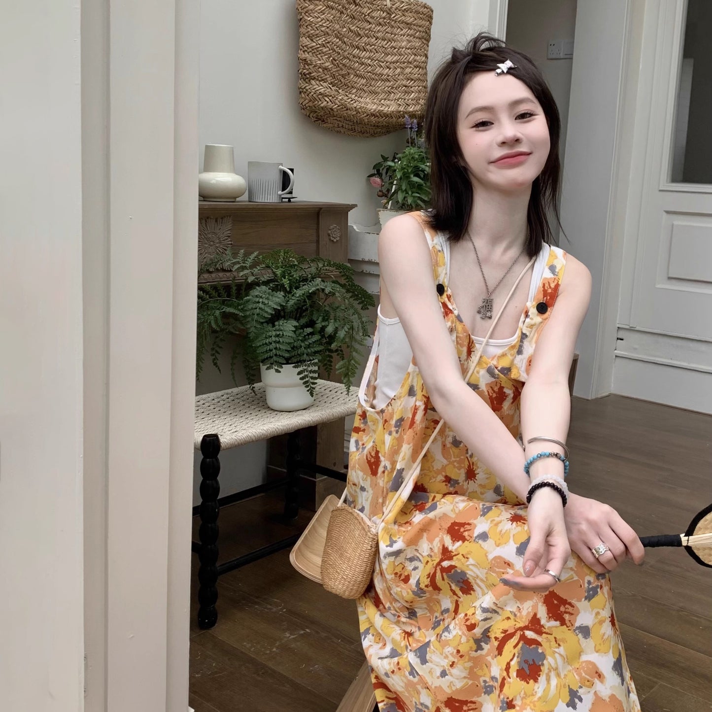 【ボトムス】夏新作 ゆったりカジュアルルーズ感 オーバーサイズ キャミサロペット オールインワン【SHシリーズ】