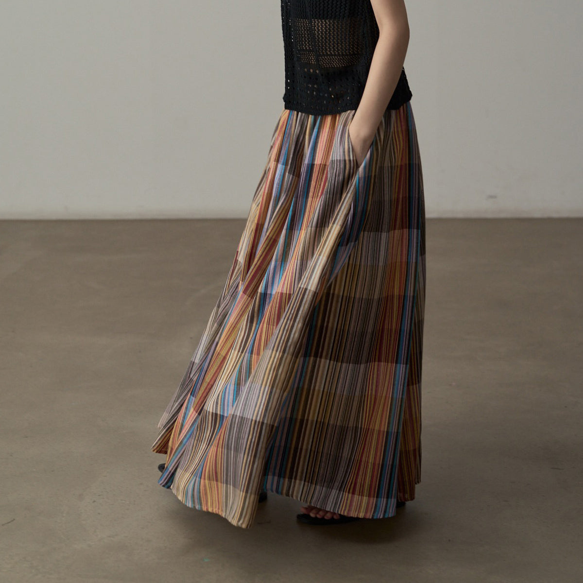 【ボトムス】レトロカラーチェック柄 フレアスカート 休日＆デイリーにぴったりのリラックス感【SHシリーズ】