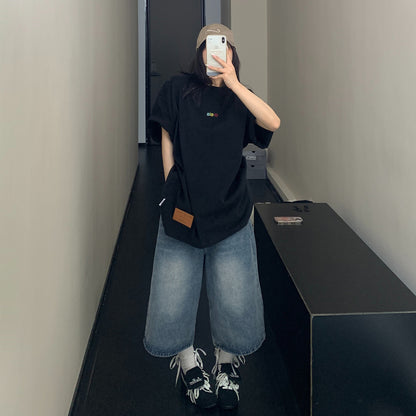 【トップス】【7～15日内発送】上品シルエット高級感 夏新作 ミニマルデザイン 英字刺繍 綿100％ 半袖Tシャツ【FCシリーズ】