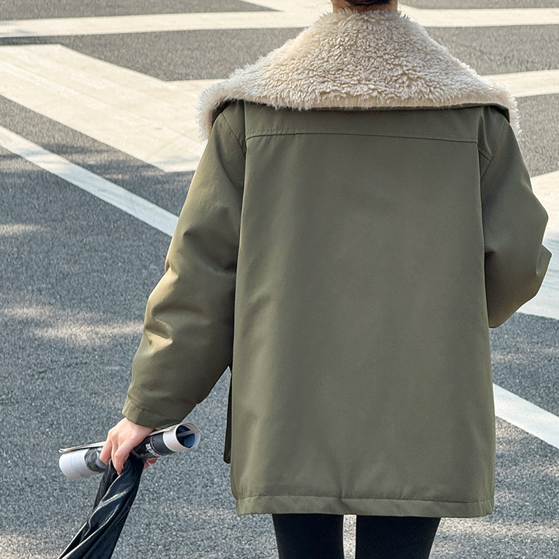 【アウター】冬新作 ビッグラペル ワークジャケット 裏起毛・厚手 秋冬 防寒 レディース 綿入れコート【シリーズ】