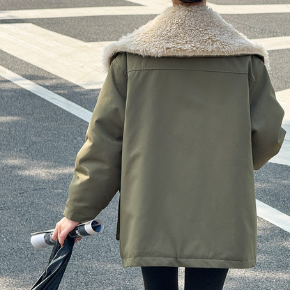 【アウター】冬新作 ビッグラペル ワークジャケット 裏起毛・厚手 秋冬 防寒 レディース 綿入れコート【シリーズ】