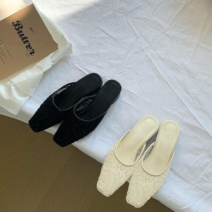 【シューズ】チュール×メッシュ♡抜け感バブーシュサンダル｜スカートに似合う上品フラット