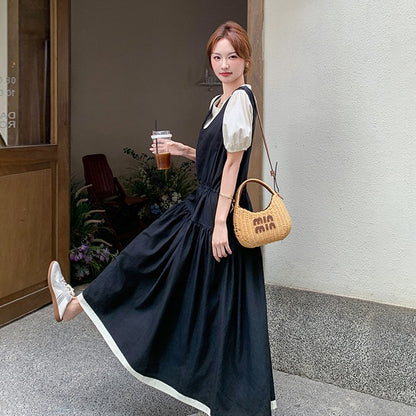 2点セット！【セットアップ】夏人気 若見えコーデ サロペットワンピース＋トップス 2点セット レディース フレンチ風 上品ロング丈セットアップ【JZシリーズ】