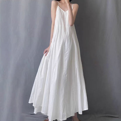 【洋裝】夏季新品：復古寬鬆顯瘦素色無袖連身裙