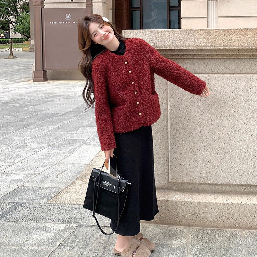 【アウター】ふわモコ 🎄 韓国風デザイン 冬新作コート  アンゴラ調ボアジャケット【JZシリーズ】