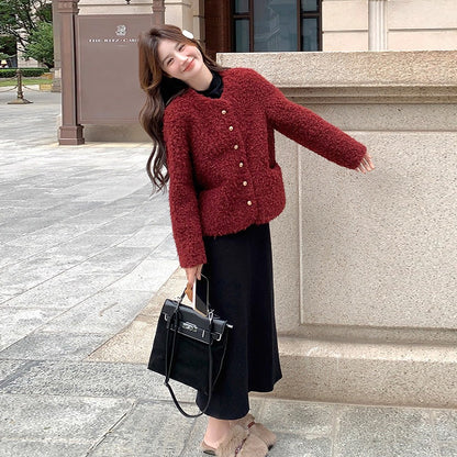 【アウター】ふわモコ 🎄 韓国風デザイン 冬新作コート  アンゴラ調ボアジャケット【JZシリーズ】