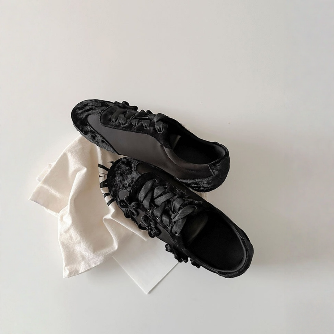 【シューズ】フラワー フラワー レトロ レースアップ ジャーマントレーナー パンプス 【JZシリーズ】