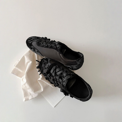 【シューズ】フラワー フラワー レトロ レースアップ ジャーマントレーナー パンプス 【JZシリーズ】